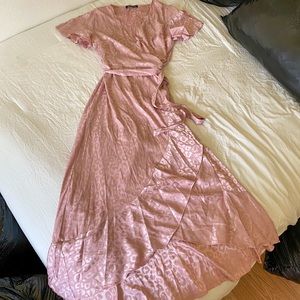 Dusty Rose Asymmetrical Leopard Satin Dress